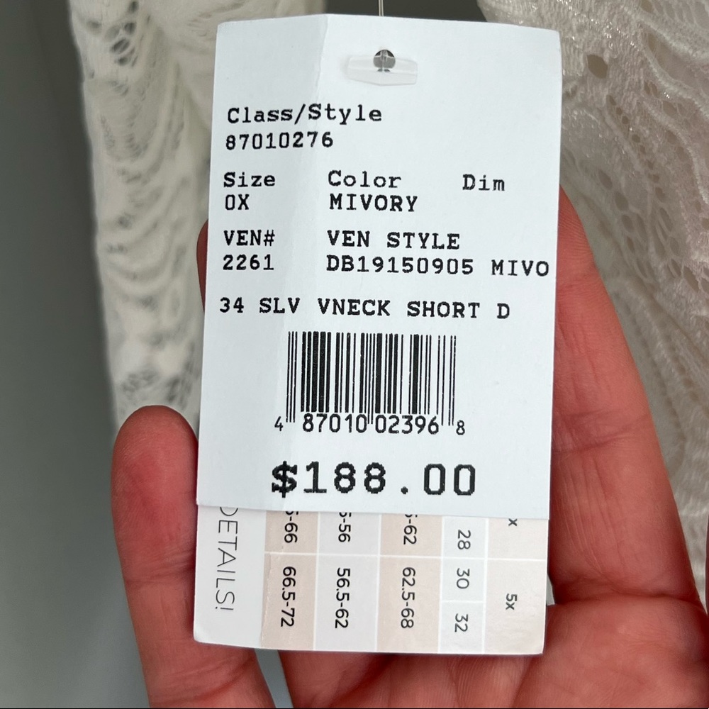 Kiyonna knee length 3/4 sleeve lace v neck dress- ivory- size 0X NWT - Picture 9 of 12